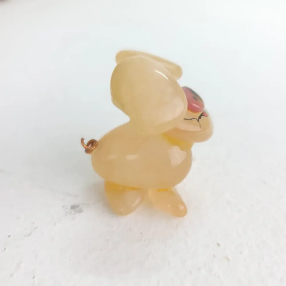 Pink Stone Pig Eating a Clover Mini Figuring Metal Curly Tail Piggy Cute Sweet
